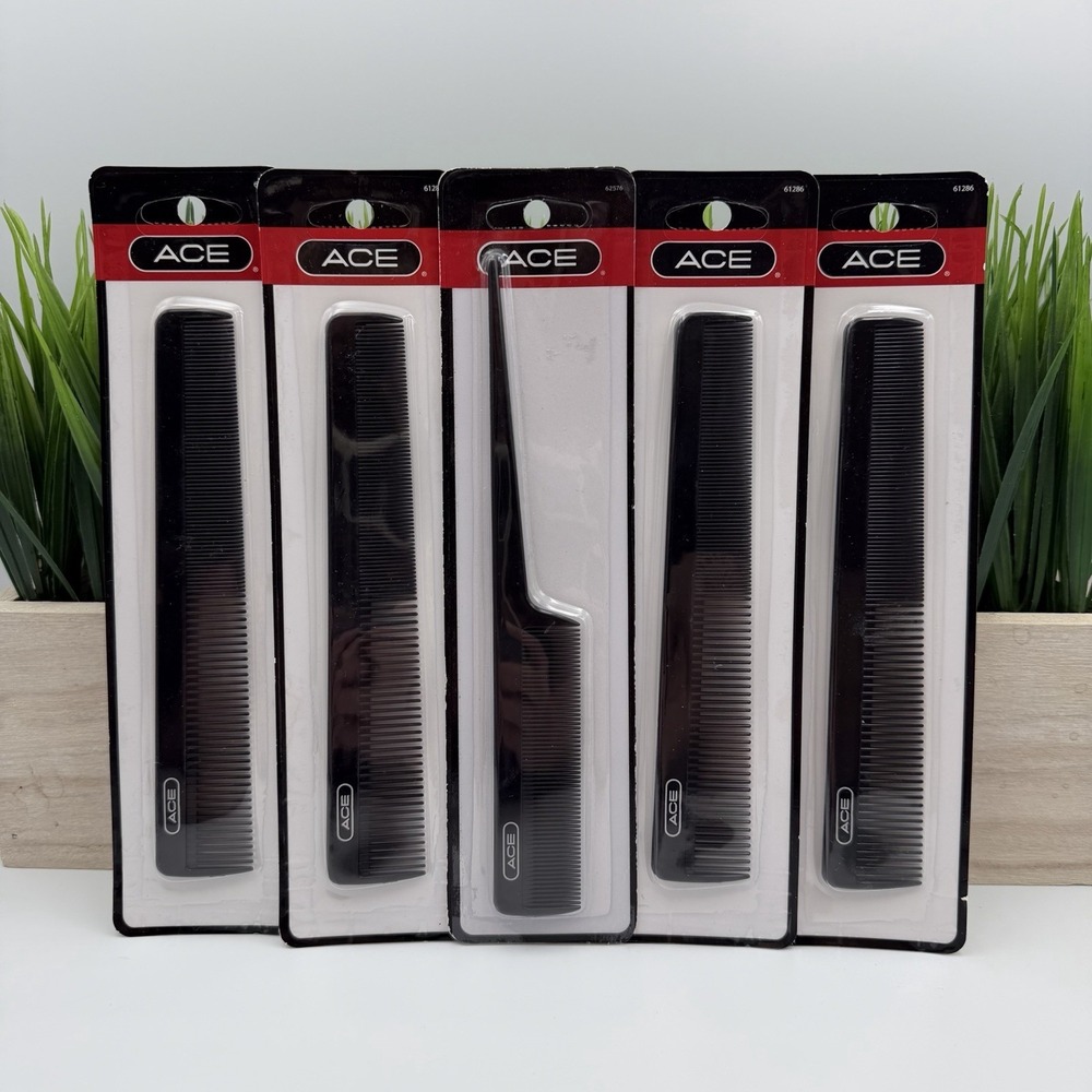 Set of 5 ACE Men's Hair Combs (4) All Purpose Combs‎ (1) Tail Comb New